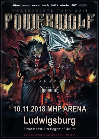Powerwolf и Amaranthe выступят 10 ноября в немецком городе Ludwigsburg при поддержке KISSIN DYNAMITE